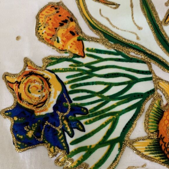 York Trinidad T-Shirt Womens Medium Sea-Life Gold Thread Embroidery Coastal - Picture 3 of 10